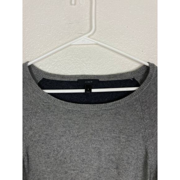J.Crew Sweater Gray Wool Blend Tunic Elbow Patches Side Buttons Crewneck Small - Picture 3 of 10